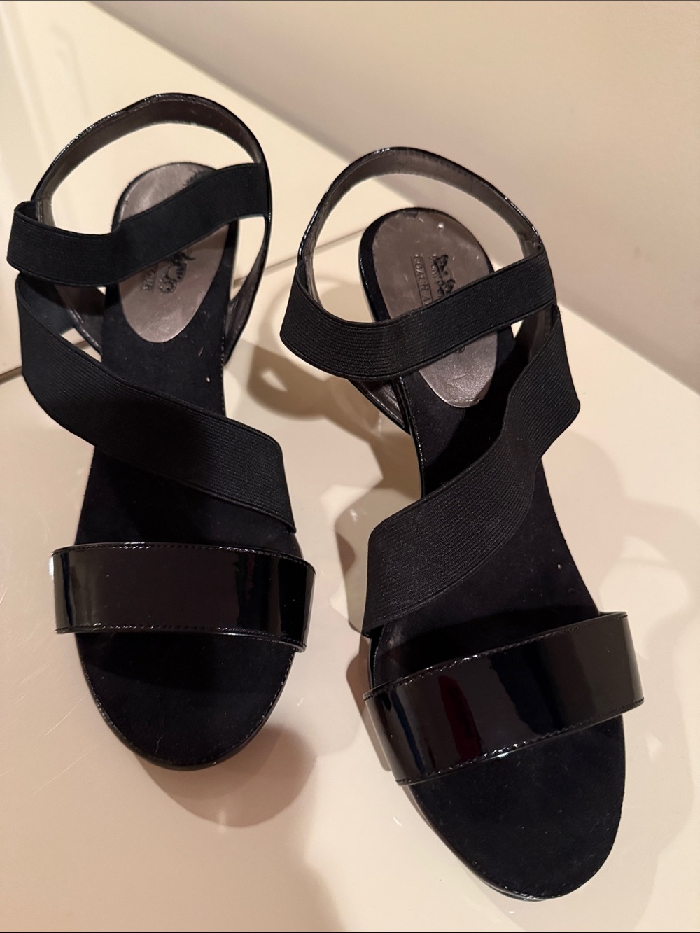 Coach and Four Black Patent and Elastic Strappy Sandals